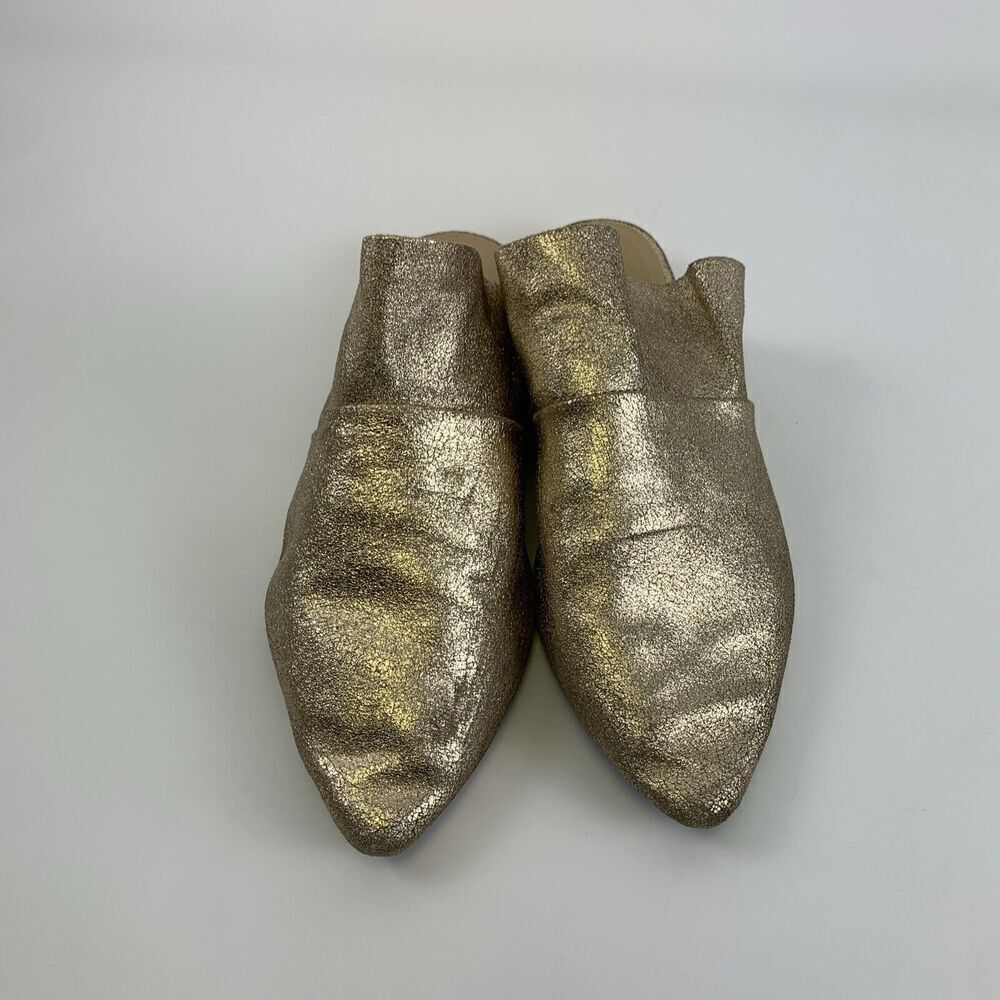 BOGO Free People Sienna SlipOn Mule Ruffle Gold Shimmer Leather Pointed 39.5 9 - Picture 4 of 12